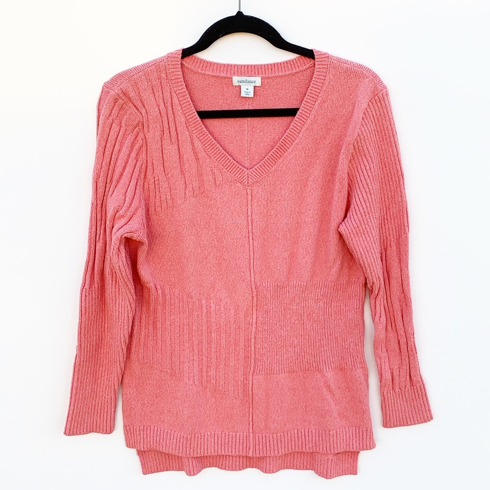 Sundance Velkin V Neck Mixed Knit Sweater Pink